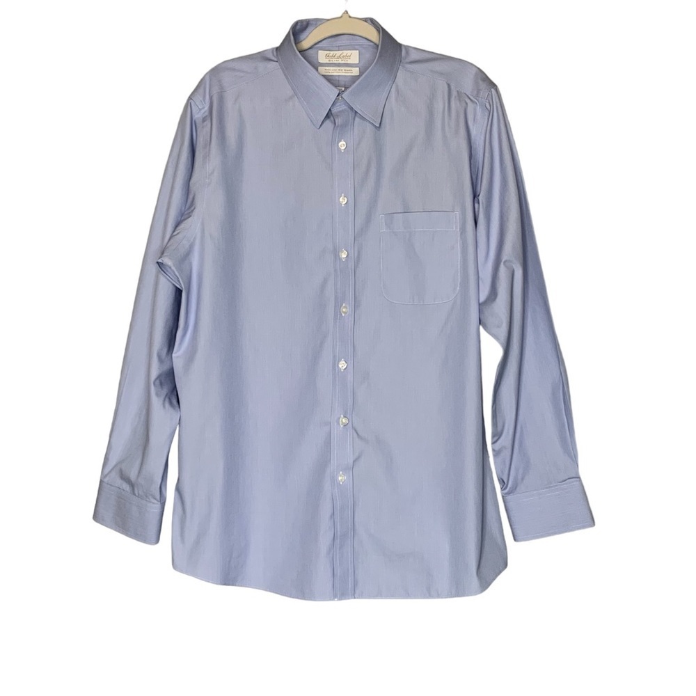 Roundtree & Yorke Gold Label Slim Fit blue button down dress shirt Size 17.5 34